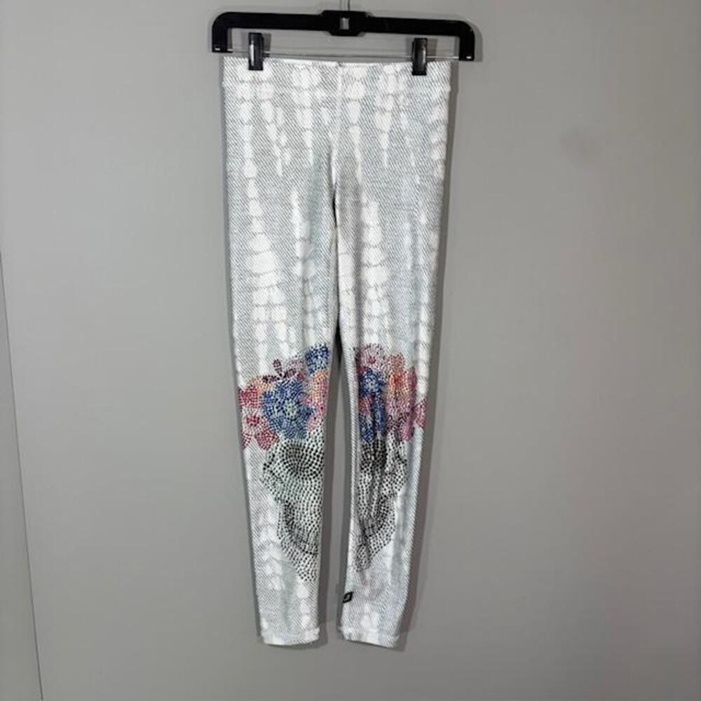 Terez Leggings Womens XS Multicolor Floral Skull Ankle Yoga Stretch Pants USA